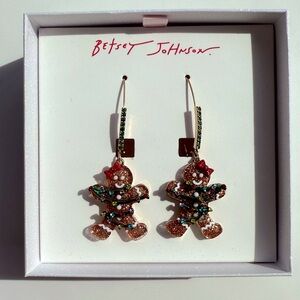 Betsey Johnson Jingle Bell Bling Gingerbread Girl Xmas Lights Drop Earrings NIB